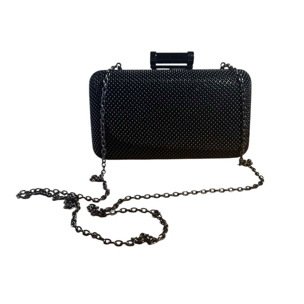 Vintage Jessica McClintock Hard Case Black Bead Mesh Small Clutch Shoulder Bag